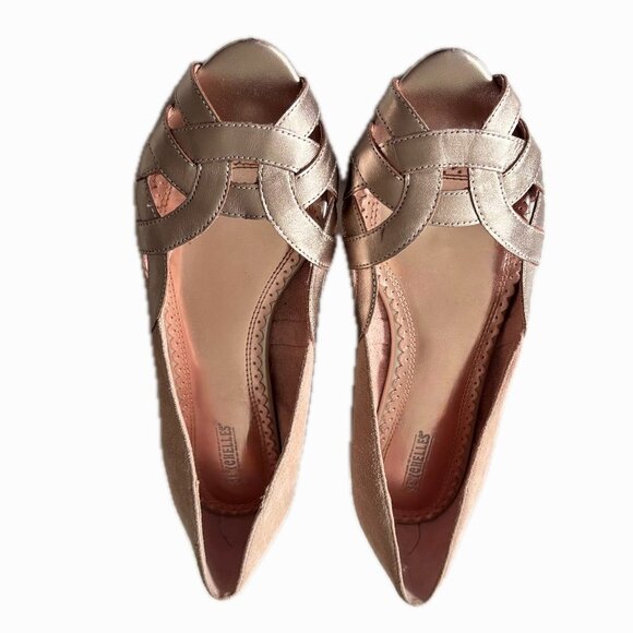 Seychelles Open Toe Flats Rose Gold Leather Suede Peep Toe Flats Womens 9 - Picture 6 of 6